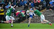 20 May 2017; Dessie Mone of Monaghan has his shot blocked down by Aidan Breen of Fermanagh  during the Ulster GAA Football Senior Championship Preliminary Round match between Monaghan and Fermanagh at St Tiernach's Park in Clones, Co. Monaghan. Photo by Oliver McVeigh/Sportsfile