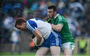 20 May 2017; Kieran Duffy of Monaghan in action against Mickey Jones of Fermanagh during the Ulster GAA Football Senior Championship Preliminary Round match between Monaghan and Fermanagh at St Tiernach's Park in Clones, Co. Monaghan. Photo by Oliver McVeigh/Sportsfile