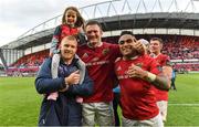 20 May 2017; Keith Earls, left, of Munster with his daughter Ella May, Donnacha Ryan, Francis Saili after the Guinness PRO12 semi-final match between Munster and Ospreys at Thomond Park in Limerick. Photo by Brendan Moran/Sportsfile