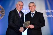 25 November 2011; Referee Pat Green, from Galway, is presented with his Retiring Referees' award by Uachtarán CLG Criostóir Ó Cuana. 2011 National Referees' Awards Banquet, Croke Park, Dublin. Picture credit: Barry Cregg / SPORTSFILE
