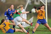 27 November 2011; Cora Staunton, Carnacon, in action against Eimear Cassidy, right, and Lorraine O'Sullivan, Na Fianna. Tesco All-Ireland Senior Ladies Football Club Championship Final, Carnacon v Na Fianna, Ballymahon, Co. Longford. Picture credit: David Maher / SPORTSFILE