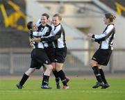 27 November 2011; Ciara Grant, second from left, Raheny United Ladies FC, celebrates after scoring her side's third goal with team-mate Sandra Mulhall, left, Katie McCabe and Rachal Graham, right. Bus Eireann Women's National League, Series No. 3, Raheny United Ladies FC v Peamount United Ladies FC, Morton Stadium, Santry, Dublin. Photo by Sportsfile