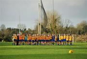 27 November 2011; The Na Fianna players stand during the National Anthem. Tesco All-Ireland Senior Ladies Football Club Championship Final, Carnacon v Na Fianna, Ballymahon, Co. Longford. Picture credit: David Maher / SPORTSFILE