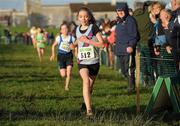 27 November 2011; Johanna McCambridge, Dundrum South Dublin AC, crosses the finish line to finish in second place in the Girl's U12 race at the Woodie’s DIY Inter County Cross Country Championships. Sligo Racecourse, Sligo. Picture credit: Pat Murphy / SPORTSFILE