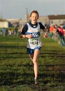 27 November 2011; Aoife Hamilton, West Waterford AC, Dublin, crosses the finish line to finish in second place in the Girl's U14 race at the Woodie’s DIY Inter County Cross Country Championships. Sligo Racecourse, Sligo. Picture credit: Pat Murphy / SPORTSFILE