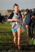 27 November 2011; Rachael Dunne, Dundrum South Dublin AC, Dublin, crosses the finish line to finish in third place in the Girl's U14 race at the Woodie’s DIY Inter County Cross Country Championships. Sligo Racecourse, Sligo. Picture credit: Pat Murphy / SPORTSFILE