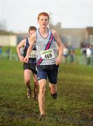 27 November 2011; Liam Fitzpatrick, Dundrum South Dublin AC, crosses the finish line to finish in third place in the boy's U16 race at the Woodie’s DIY Inter County Cross Country Championships. Sligo Racecourse, Sligo. Picture credit: Pat Murphy / SPORTSFILE