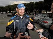28 November 2011; Leinster Scrum Coach Greg Feek speaking to journalists during a press conference ahead of their Celtic League game against Cardiff Blues on Friday. Leinster Rugby Squad Press Conference, UCD, Belfield, Dublin. Photo by Sportsfile