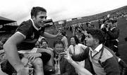 22 September 1985; Kerry captain Paidi O'Se is held aloft alongside manager Mick O'Dwyer, right, after victory over Dublin. All-Ireland Football Final, Kerry v Dublin, Croke Park, Dublin. Football. Picture credit: Ray McManus / SPORTSFILE
