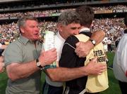 30 August 1998, Mick O'Dwyer Kildare Manager celebrates their victory over Kerry, All Ireland Football Semi Final, Croke Park. Picture Credit: Brendan Moran/SPORTSFILE