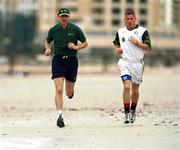 13 October 1999; Sean og De Paor, right, and team Physio Ronan Carolan on a short run along the local beach in Adelaide, in preparation for Friday's second test against Australia. International Rules. Picture credit; Ray McManus/SPORTSFILE