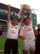 12 August 2000; Kildare Manager Mick O'Dwyer lifts the Cup with Captain Glenn Ryan after winning the Kildare v Dublin, Leinster Senior Football Final replay, Croke Park, Dublin. Picture credit; Damien Eagers/SPORTSFILE