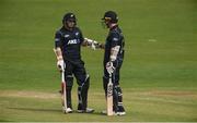 21 May 2017; New Zealand captain Tom Latham, left, celebrates with team-mate Luke Ronchi after hitting for six during the One Day International match between Ireland and New Zealand at Malahide Cricket Club in Dublin. Photo by Cody Glenn/Sportsfile