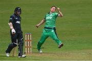21 May 2017; Craig Young of Ireland on the attack to Neil Broom of New Zealand during the One Day International match between Ireland and New Zealand at Malahide Cricket Club in Dublin. Photo by Cody Glenn/Sportsfile