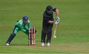 21 May 2017; Neil Broom of New Zealand is bowled to by Simi Singh of Ireland in front of wicket keeper Niall O'Brien of Ireland during the One Day International match between Ireland and New Zealand at Malahide Cricket Club in Dublin. Photo by Cody Glenn/Sportsfile