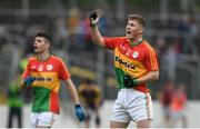 21 May 2017; John Byrne of Carlow celebrates a point during the Electric Ireland Leinster GAA Football Minor Championship Quarter Final match between Carlow and Wexford at Netwatch Cullen Park in Carlow. Photo by Ramsey Cardy/Sportsfile