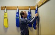 21 May 2017; Wicklow kitman Ciarán Byrne hangs the jerseys up in the dressing room before the Leinster GAA Football Senior Championship Round 1 match between Louth and Wicklow at Parnell Park in Dublin. Photo by Piaras Ó Mídheach/Sportsfile