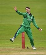 21 May 2017; George Dockrell of Ireland bowls during the One Day International match between Ireland and New Zealand at Malahide Cricket Club in Dublin. Photo by Cody Glenn/Sportsfile