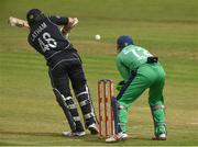 21 May 2017; Tom Latham of New Zealand hits for one bowled to by George Dockrell in front of wicket keeper Niall O'Brien during the One Day International match between Ireland and New Zealand at Malahide Cricket Club in Dublin. Photo by Cody Glenn/Sportsfile