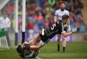 21 May 2017; Keelan Cawley of Sligo in action against Diarmuid O'Connor of Mayo during the Connacht GAA Football Senior Championship Quarter-Final match between Mayo and Sligo at Elvery's MacHale Park in Castlebar, Co. Mayo. Photo by Stephen McCarthy/Sportsfile