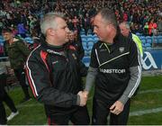 21 May 2017; Mayo manager Stephen Rochford, left, and Sligo manager Naill Carew following the Connacht GAA Football Senior Championship Quarter-Final match between Mayo and Sligo at Elvery's MacHale Park in Castlebar, Co Mayo. Photo by Stephen McCarthy/Sportsfile