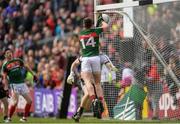 21 May 2017; Cillian O'Connor of Mayo scores his side's second goal past Sligo goalkeeper Aidan Devaney during the Connacht GAA Football Senior Championship Quarter-Final match between Mayo and Sligo at Elvery's MacHale Park in Castlebar, Co. Mayo. Photo by Stephen McCarthy/Sportsfile