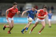 21 May 2017; Seánie Furlong of Wicklow in action against Patrick Reilly, left, and Darren McMahon of Louth during the Leinster GAA Football Senior Championship Round 1 match between Louth and Wicklow at Parnell Park in Dublin. Photo by Piaras Ó Mídheach/Sportsfile