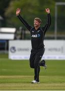 21 May 2017; Corey Anderson of New Zealand celebrates the wicket of Ed Joyce of Ireland during the One Day International match between Ireland and New Zealand at Malahide Cricket Club in Dublin. Photo by Cody Glenn/Sportsfile