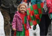 21 May 2017; Mayo supporter Natalie Fitzmaurice, age 4, from Claremorris, arrives for the Connacht GAA Football Senior Championship Quarter-Final match between Mayo and Sligo at Elvery's MacHale Park in Castlebar, Co. Mayo. Photo by Stephen McCarthy/Sportsfile