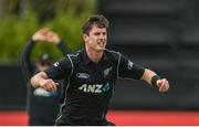 21 May 2017; Adam Milne of New Zealand appeals for a LBW during the One Day International match between Ireland and New Zealand at Malahide Cricket Club in Dublin. Photo by Cody Glenn/Sportsfile