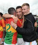 21 May 2017; Carlow's Darragh Foley, centre, celebrates with teammates following the Leinster GAA Football Senior Championship Round 1 match between Carlow and Wexford at Netwatch Cullen Park in Carlow. Photo by Ramsey Cardy/Sportsfile