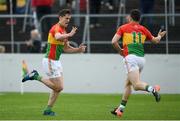 21 May 2017; Brendan Murphy of Carlow celebrates with Darragh Foley after scoring his side's second goal of the game during the Leinster GAA Football Senior Championship Round 1 match between Carlow and Wexford at Netwatch Cullen Park in Carlow. Photo by Ramsey Cardy/Sportsfile