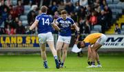 21 May 2017; Donal Kingston, left, and Evan O'Carroll of Laois celebrate after Kingston scored his side's second goal during the Leinster GAA Football Senior Championship Round 1 match between Laois and Longford at O'Moore Park in Portlaoise, Co Laois. Photo by Daire Brennan/Sportsfile