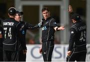 21 May 2017; Adam Milne of New Zealand and team-mates celebrate the wicket of George Dockrell of Ireland after an IBW during the One Day International match between Ireland and New Zealand at Malahide Cricket Club in Dublin. Photo by Cody Glenn/Sportsfile