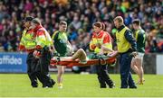 20 May 2017; Mathew Fitzpatrick of Antrim is carried off on a stretcher after a first half injury during the Ulster GAA Football Senior Championship Quarter-Final match between Donegal and Antrim at MacCumhaill Park in Ballybofey, Co Donegal. Photo by Oliver McVeigh/Sportsfile