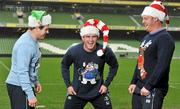30 November 2011; Christmas Party at the Aviva! There will be a Christmas party atmosphere in the Aviva stadium on Saturday December 17 when Leinster take on Bath in the crucial Heineken Cup match just over a week before Santa visits. Pictured in their new Christmas jumpers are Leinster stars, from left, Sean Cronin, Shane Jennings and Nathan White. Leinster supporters are being asked to wear Christmas jumpers on the night and get in the charity spirit to help raise essential funds for Leinster’s five charities – Welcome Home, Barretstown, Bray Lakers, Action Breast Cancer and St John Ambulance. A charity text campaign will run on the evening and Leinster followers will be asked to donate €2.50 to support these worthy causes. For more information or to purchase tickets please see www.leinsterrugby.ie The Christmas jumper fun is supported by www.christmasjumperday.com. Aviva Stadium, Lansdowne Road, Dublin. Picture credit: Brendan Moran / SPORTSFILE