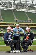 30 November 2011; Christmas Party at the Aviva! There will be a Christmas party atmosphere in the Aviva stadium on Saturday December 17 when Leinster take on Bath in the crucial Heineken Cup match just over a week before Santa visits. Pictured in their new Christmas jumpers are Leinster stars, from left, Shane Jennings, Sean Cronin, and Nathan White. Leinster supporters are being asked to wear Christmas jumpers on the night and get in the charity spirit to help raise essential funds for Leinster’s five charities – Welcome Home, Barretstown, Bray Lakers, Action Breast Cancer and St John Ambulance. A charity text campaign will run on the evening and Leinster followers will be asked to donate €2.50 to support these worthy causes. For more information or to purchase tickets please see www.leinsterrugby.ie The Christmas jumper fun is supported by www.christmasjumperday.com. Aviva Stadium, Lansdowne Road, Dublin. Picture credit: Brendan Moran / SPORTSFILE