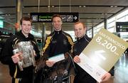 30 November 2011; Kilkenny hurlers, from left, Michael Rice, Brian Hogan, and Tommy Walsh, prior to departure for San Francisco for the GAA GPA All-Stars Tour 2011 sponsored by Opel.  Dublin Airport, Dublin. Picture credit: Brian Lawless / SPORTSFILE