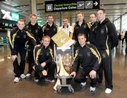 30 November 2011; Former Tipperary manager Liam Sheedy, centre, with Tipperary hurlers, back row from left, Lar Corbett, Brendan Maher, Brendan Cummins, Padraic Maher, Eoin Kelly, and Michael Cahill, front row, Noel McGrath, left, and Paul Curran, prior to departure for San Francisco for the GAA GPA All-Stars Tour 2011 sponsored by Opel.  Dublin Airport, Dublin. Picture credit: Brian Lawless / SPORTSFILE