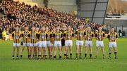 27 November 2011; The Crossmaglen Rangers team stand for the National Anthem. AIB Ulster GAA Football Senior Club Championship Final, Crossmaglen Rangers v Burren St Mary's, Morgan Athletic Grounds, Armagh. Picture credit: Oliver McVeigh / SPORTSFILE