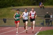 20 May 2017; Competitors, from left, Jamie Battle of Colaiste Mhuire Mullingar, Eóin O'Dwyer of Belvedere and Sean O'Leary of St Aidan's CBS during the senior boys 5000m event during day 2 of the Irish Life Health Leinster Schools Track & Field Championships at Morton Stadium in Dublin. Photo by Stephen McCarthy/Sportsfile