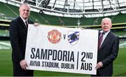 22 May 2017; Former Manchester United defender Gary Pallister, left, and former Sampdoria midfielder Liam Brady in attendance at the announcement of the international club match at the Aviva Stadium on August 2nd between Manchester United and Sampdoria. Aviva Stadium in Dublin. Photo by Seb Daly/Sportsfile