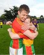 21 May 2017; Carlow's Paul Broderick, left, and Danny Moran celebrates following the Leinster GAA Football Senior Championship Round 1 match between Carlow and Wexford at Netwatch Cullen Park in Carlow. Photo by Ramsey Cardy/Sportsfile