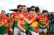 21 May 2017; Carlow's Daniel St Ledger, left, and Jamie Clarke celebrate following the Leinster GAA Football Senior Championship Round 1 match between Carlow and Wexford at Netwatch Cullen Park in Carlow. Photo by Ramsey Cardy/Sportsfile