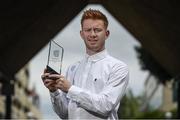 22 May 2017; Aaron Byrne of Dublin pictured with his EirGrid U21 Player of the Year award for his outstanding contribution in the 2017 EirGrid GAA Football U21 Championship. EirGrid is the state-owned company that manages and develops Ireland's electricity grid. For more information see www.eirgrid.com. Herbert Park Hotel in Dublin.  Photo by Sam Barnes/Sportsfile