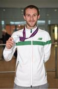 22 May 2017; Alex Wright of the Ireland Men's Race Walking Team, who won bronze in the 20km at The European Race Walking Cup in Podebrady, Czech Republic, pictured on his return at Dublin Airport in Dublin. Photo by Seb Daly/Sportsfile