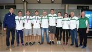 22 May 2017; The Ireland Race Walking Team, including from second left, Robert Heffernan, Alex Wright and Cian McManamon who won bronze in the men's team 20km at The European Race Walking Cup in Podebrady, Czech Republic, pictured on their return at Dublin Airport in Dublin. Photo by Seb Daly/Sportsfile