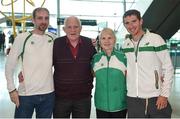 22 May 2017; Brian, left, and Brendan Boyce, right, of the Ireland Race Walking Team, pictured on their return with parents Manus and Margaret Boyce, at Dublin Airport in Dublin. Photo by Seb Daly/Sportsfile