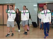 22 May 2017; Cian McManamon, Alex Wright and Robert Heffernan of the Ireland Men's Race Walking Team, who won bronze in the 20km at The European Race Walking Cup in Podebrady, Czech Republic, pictured on their return at Dublin Airport in Dublin. Photo by Seb Daly/Sportsfile