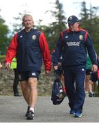 22 May 2017; British and Irish Lions scrum coach Graham Rowntree, left, and kicking coach Neil Jenkins arrive for squad training at Carton House in Maynooth, Co. Kildare. Photo by Ramsey Cardy/Sportsfile